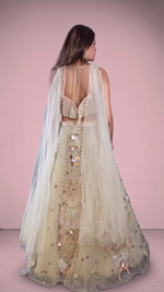 Pista Green Net Lehenga With Pearl and Shell Work — view 2