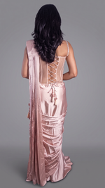 Peach Satin Pre-Draped Saree With Corset Blouse — view 2