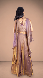 Brown Shimmer Tissue Kali Lehenga With Beaded Blouse — view 2