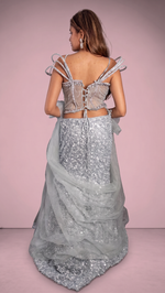 Pearl Blue Sequin Mermaid Lehenga With Corset Bodice — view 2