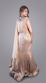 Champagne Shimmer Tissue Fishtail Lehenga Saree — view 2