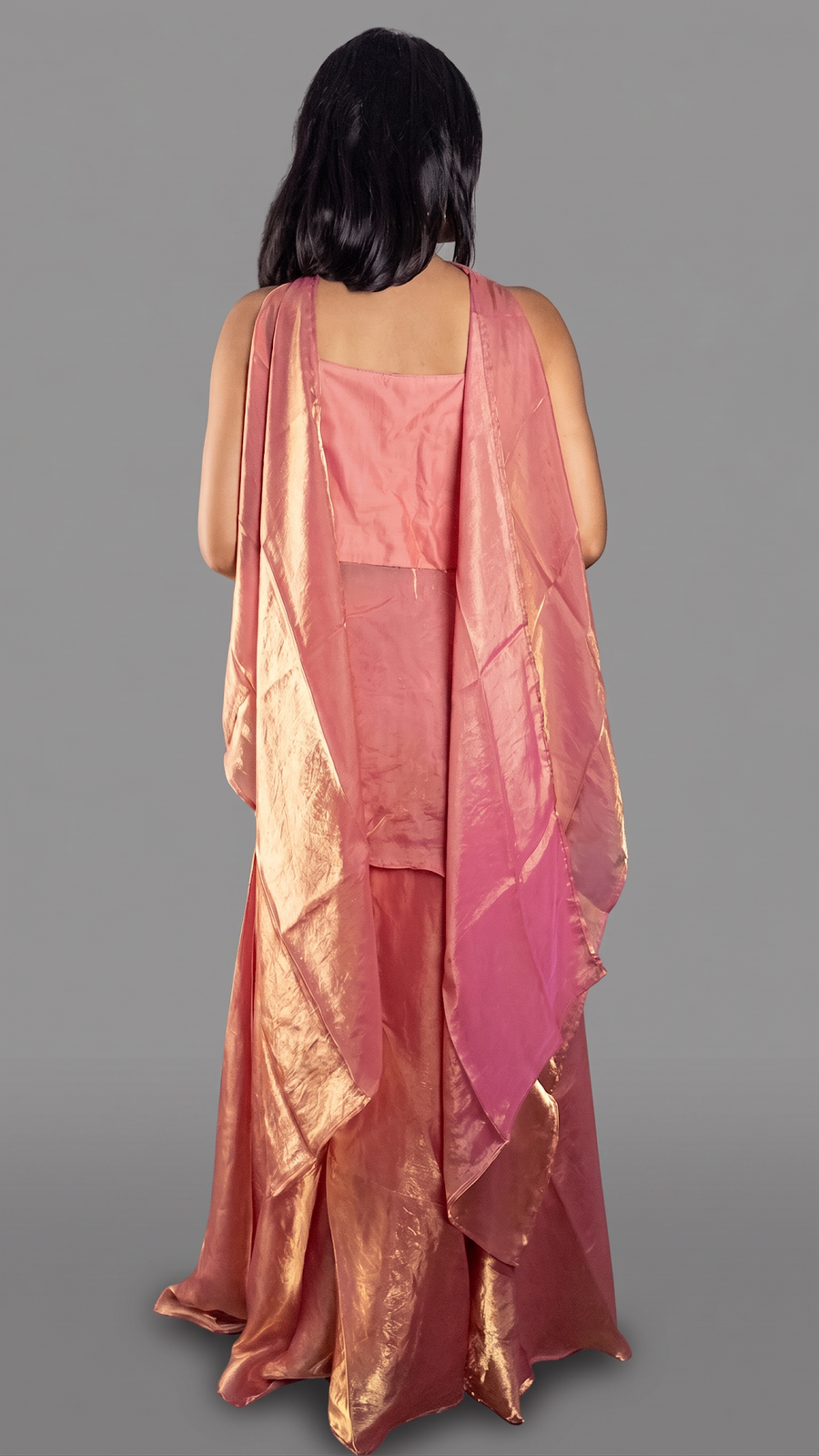 Onion Pink Fendy Tissue Palazzo Suit Set — back view