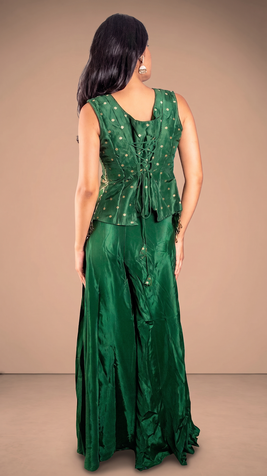 Forest Green Bandhani Kurti and Palazzo Set — back view