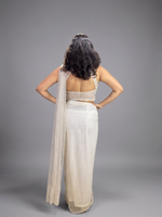 Ivory Sequin Net Pre-Draped Saree With Beaded Blouse — view 2