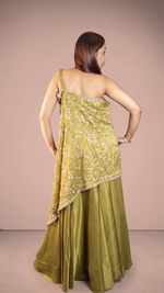 Parrot Green One-Shoulder Cape and Palazzo Set — view 2