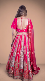 Red and Ivory Silk Brocade Kali Lehenga With Zari Work — view 2