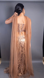 Copper Sequin Soft Net Mermaid Lehenga With Choker Cape — view 2