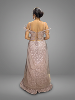 Rose Gold Sequin Mermaid Gown With Tulle Drape — view 2