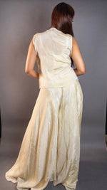 Ivory Crush Tissue Palazzo Set With Embellished Jacket — view 2