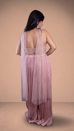 Peach Crepe Skirt Set With Beaded Halter Blouse — view 2
