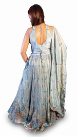 Sage Grey Crinkled Georgette Kali Lehenga Set — view 2