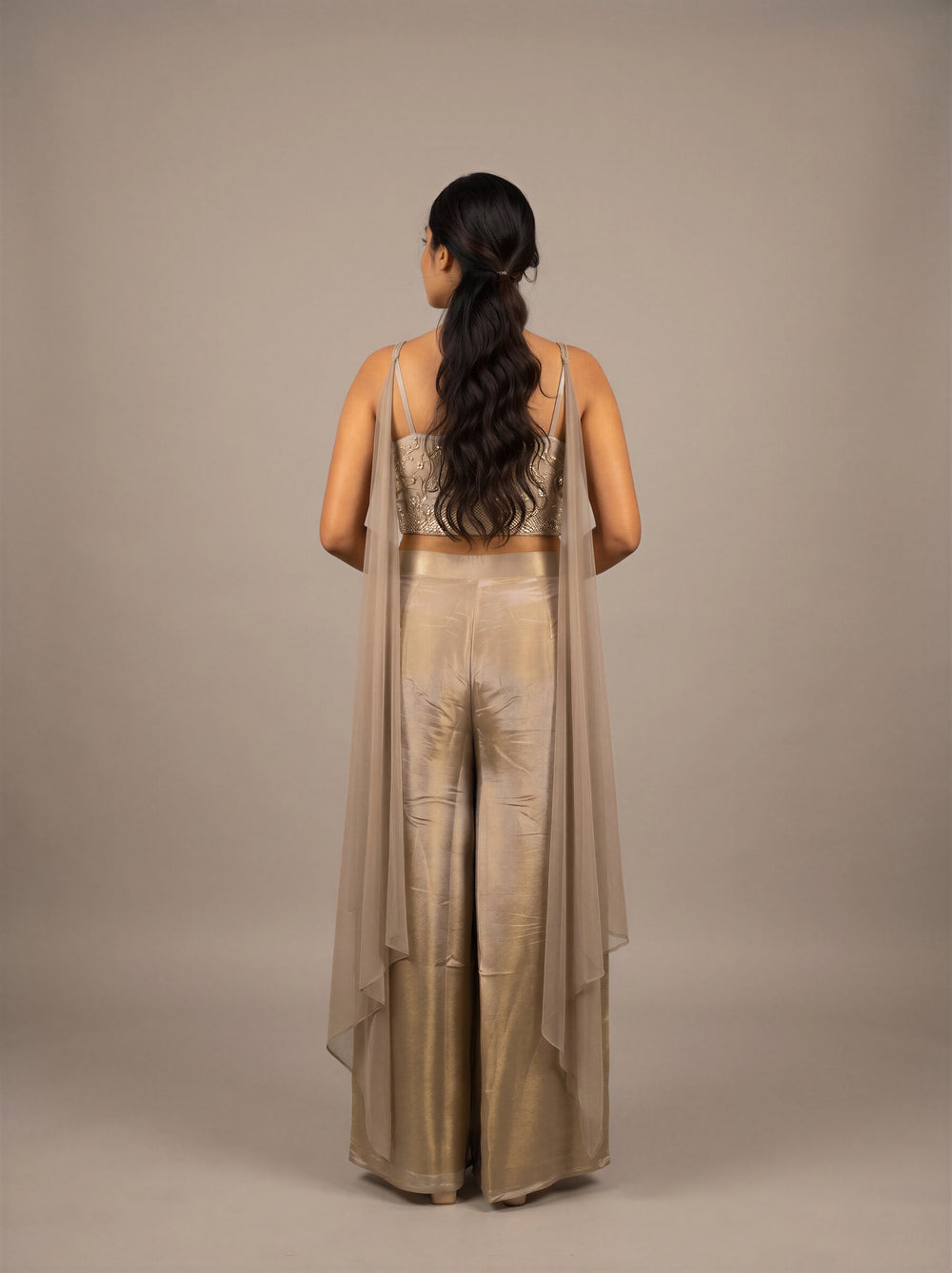 Mercury Grey Shimmer Tissue Palazzo Set