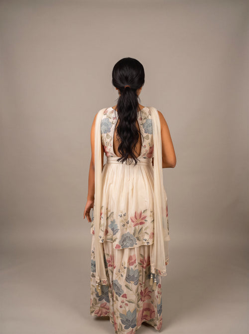 Aangan Ivory Chinon Floral Palazzo Suit