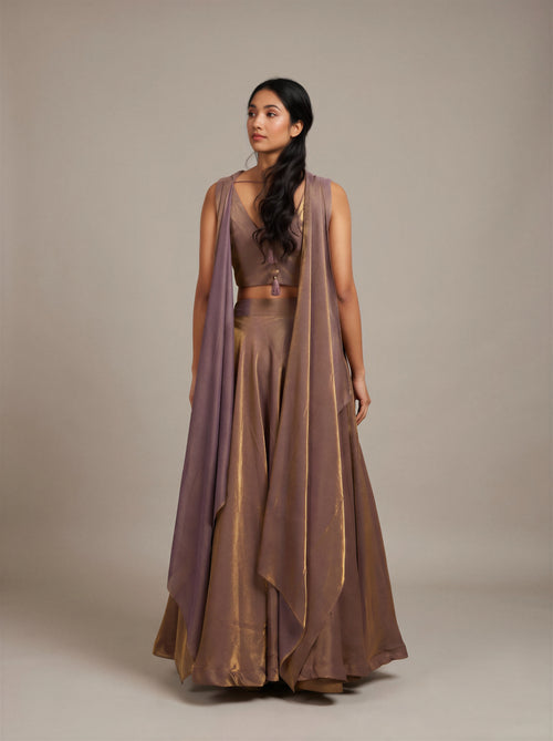 Antique Copper Shimmer Tissue Lehenga Set
