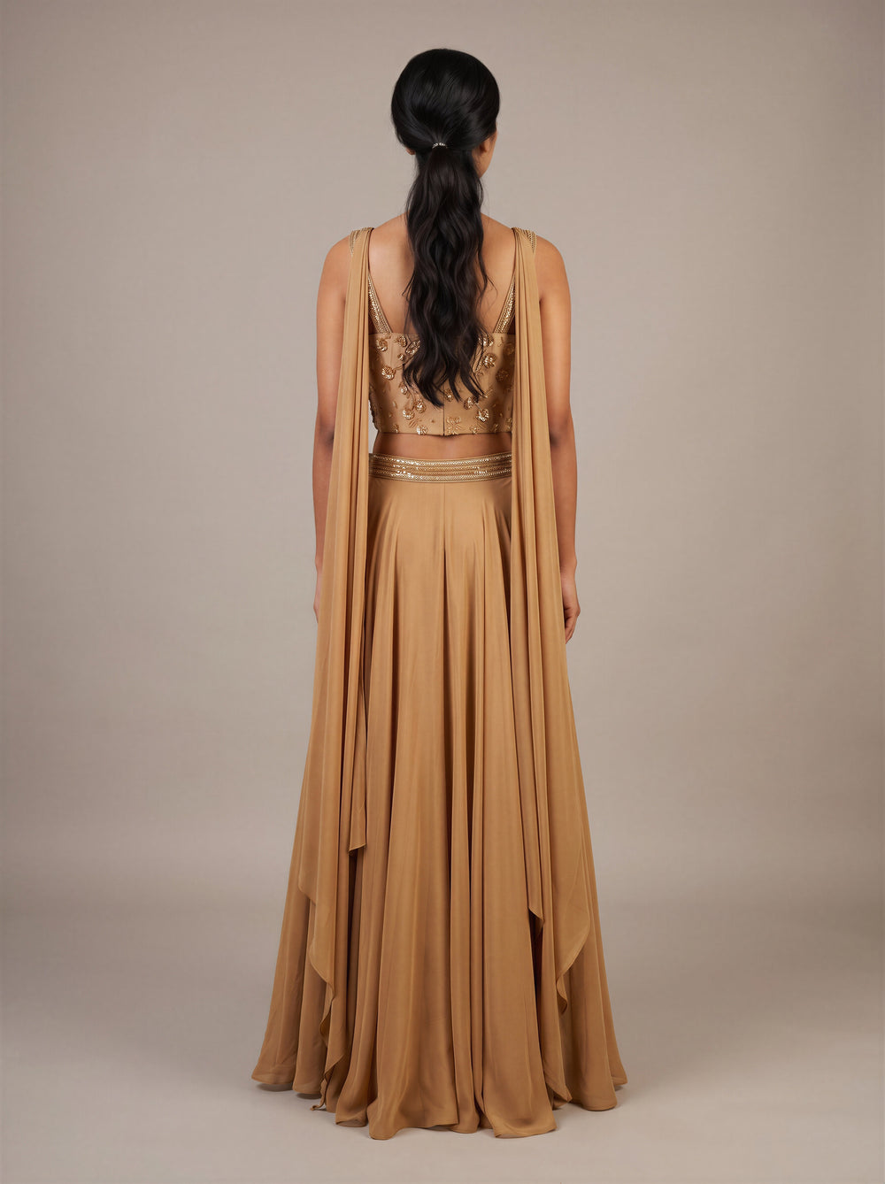 Molten Gold Crystal Bead Lehenga Set