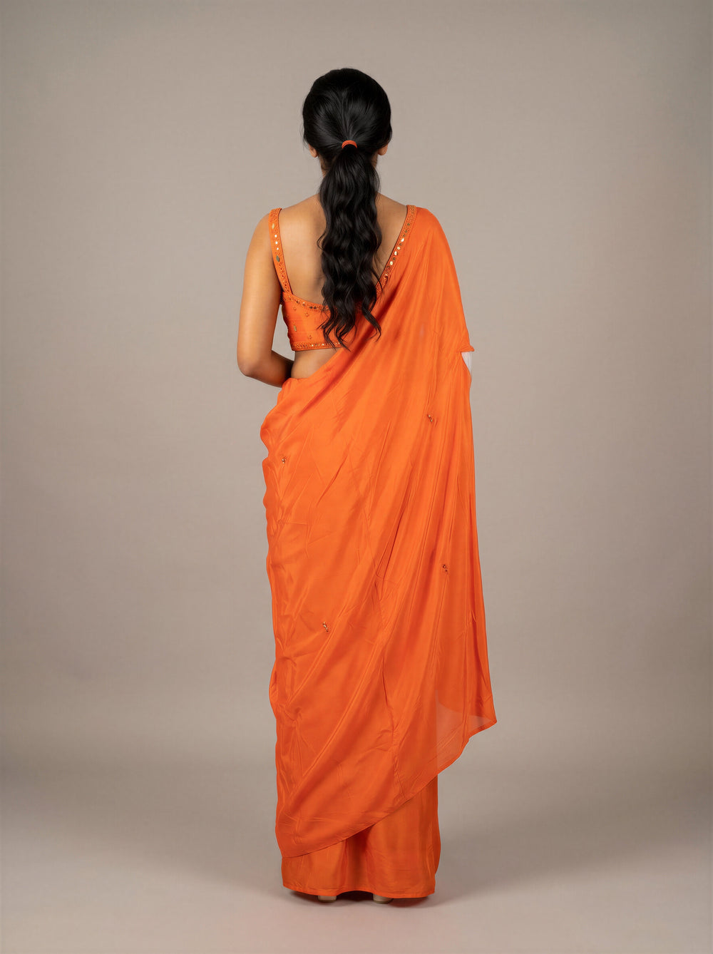 Marigold Orange Mirror-Work Cape Skirt Set