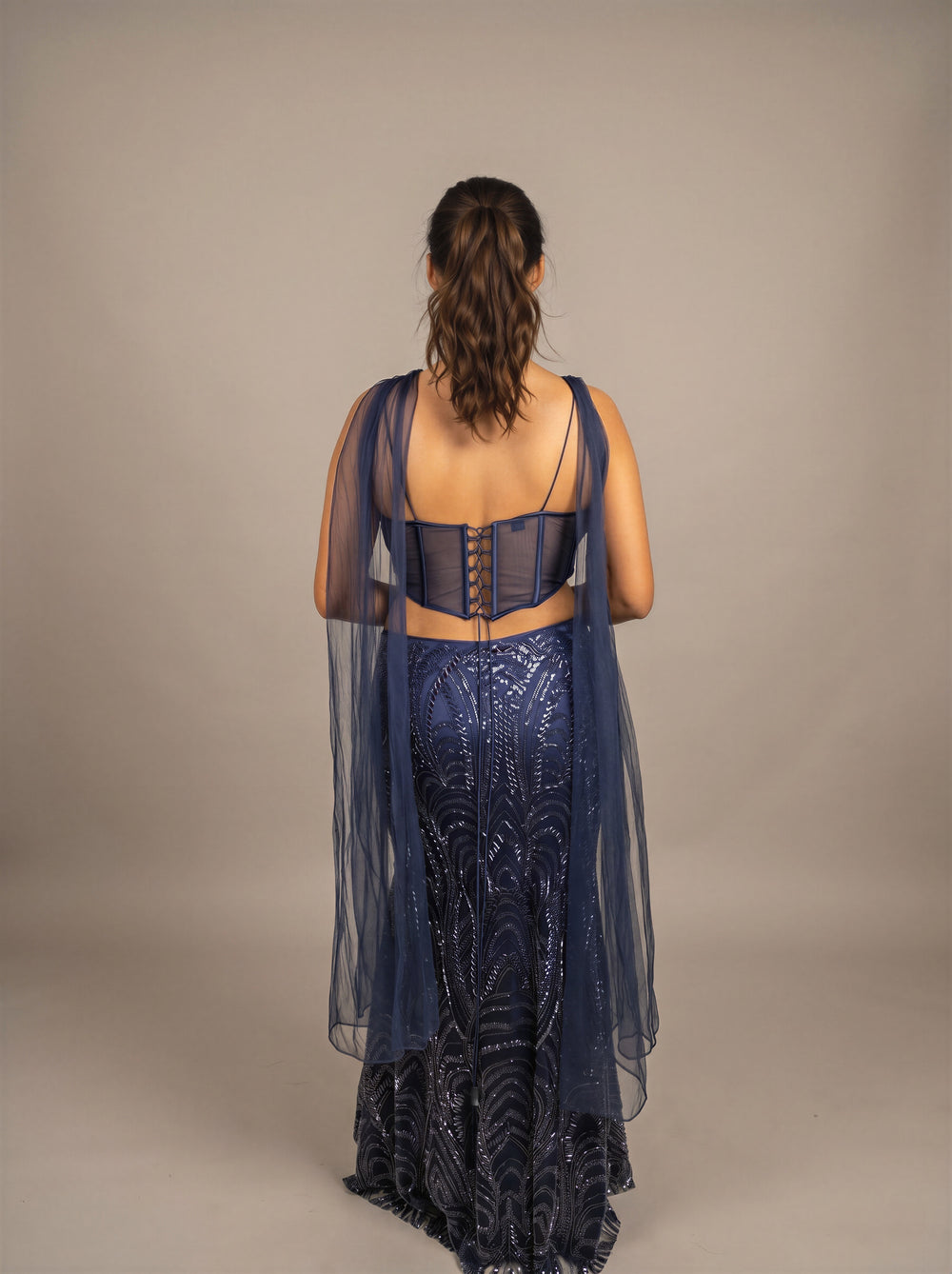 Midnight Navy Beaded Mermaid Lehenga Set