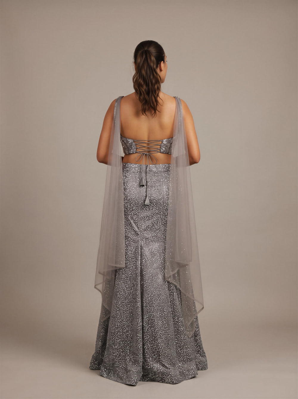 Smoke Grey Beaded Corset Mermaid Lehenga