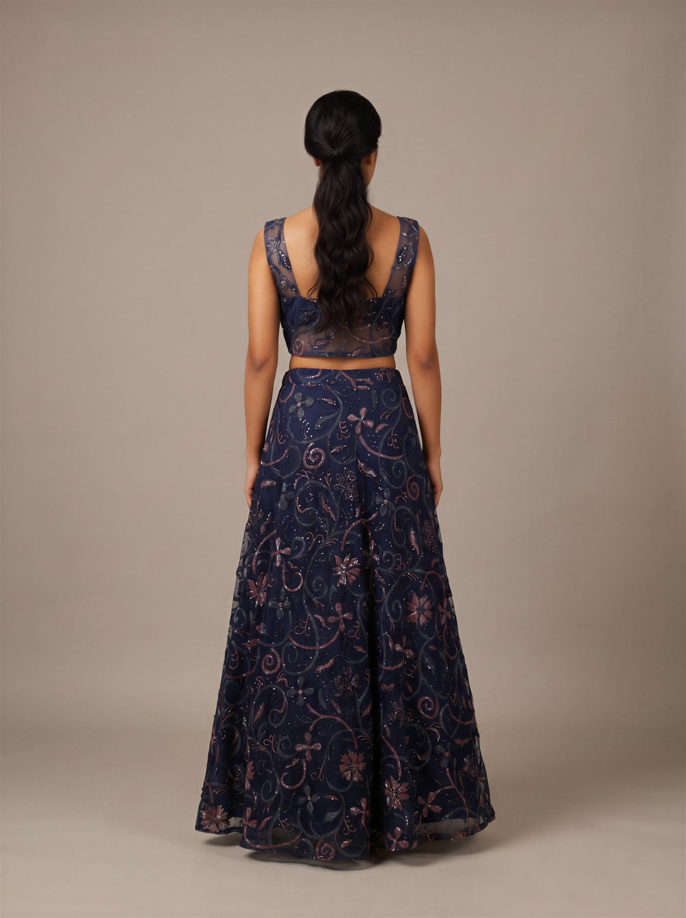 Midnight Navy Beaded Net Lehenga Set