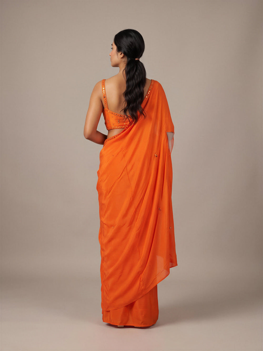 Marigold Orange Mirror-Work Cape Set