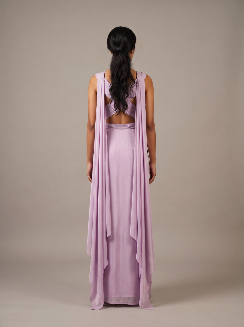 Mauve Pearl Beadwork Dhoti Drape Set
