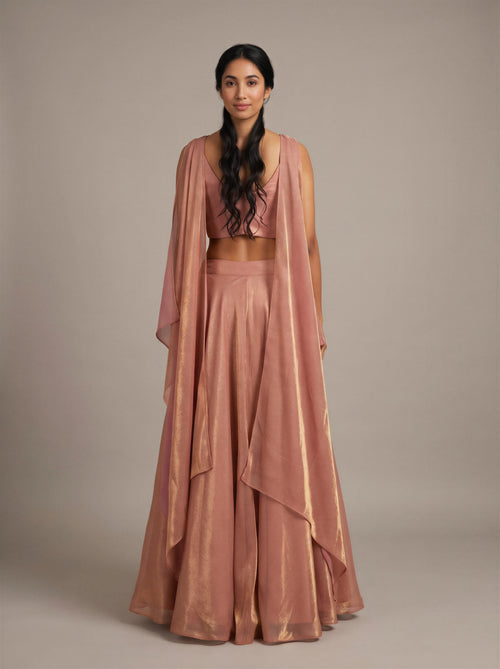 Coral Shimmer Tissue Beadwork Lehenga Set