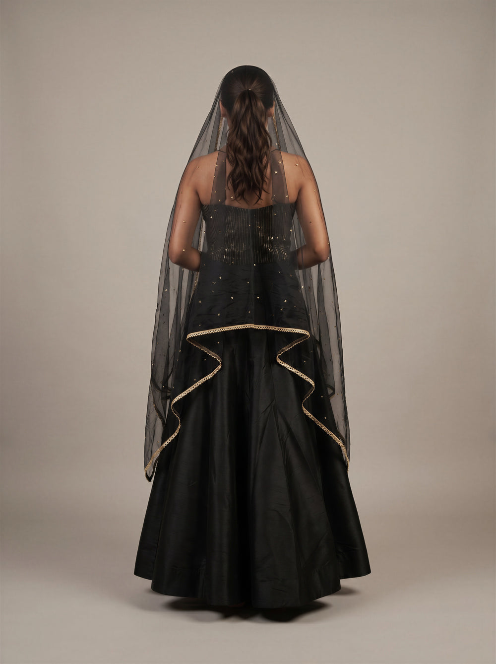 Noctis Black Raw Silk Mermaid Lehenga Set