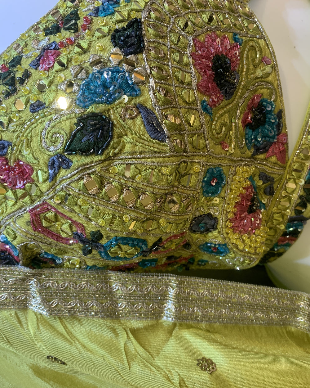 Nimbu Lemon Mirror-Work Tissue Lehenga Set