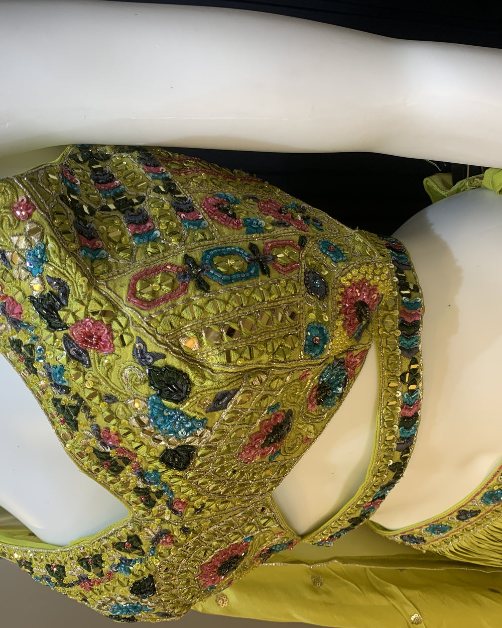 Nimbu Lemon Mirror-Work Tissue Lehenga Set