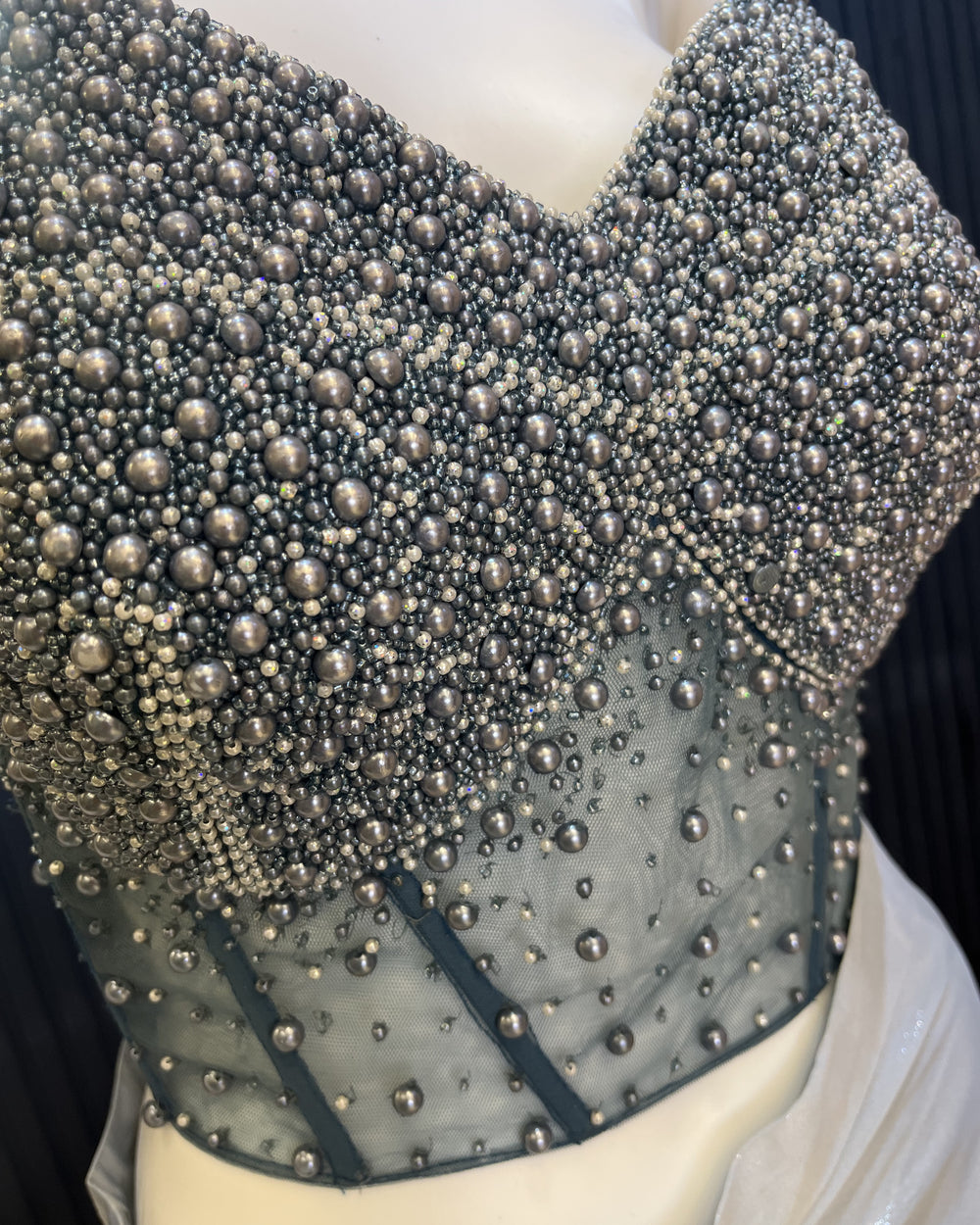 Moonlit Silver Pearl Bustier Pre-Draped Saree
