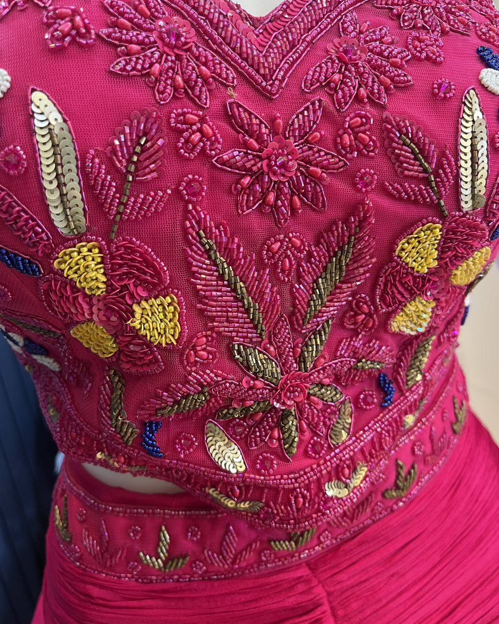 Gulaab Hot Pink Beaded Mermaid Saree-Lehenga