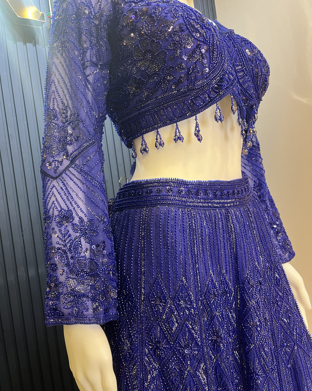 Neelambari Royal Blue Beaded Net Lehenga