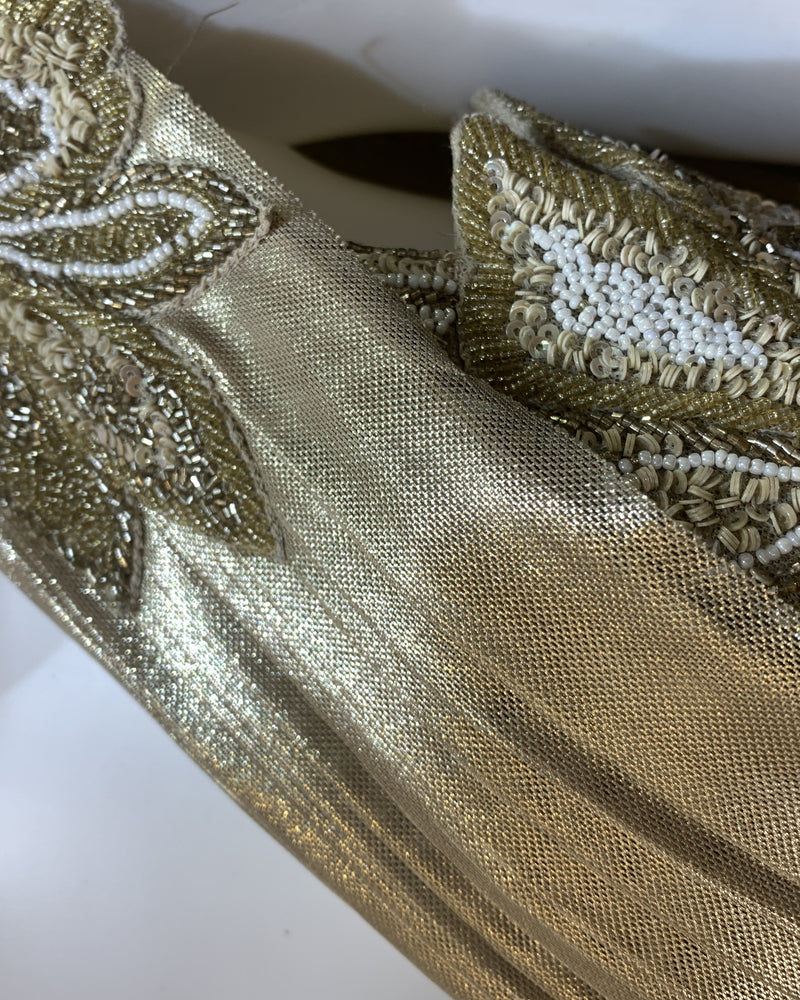 Liquid Gold Pearl-Beaded Pre-Draped Saree
