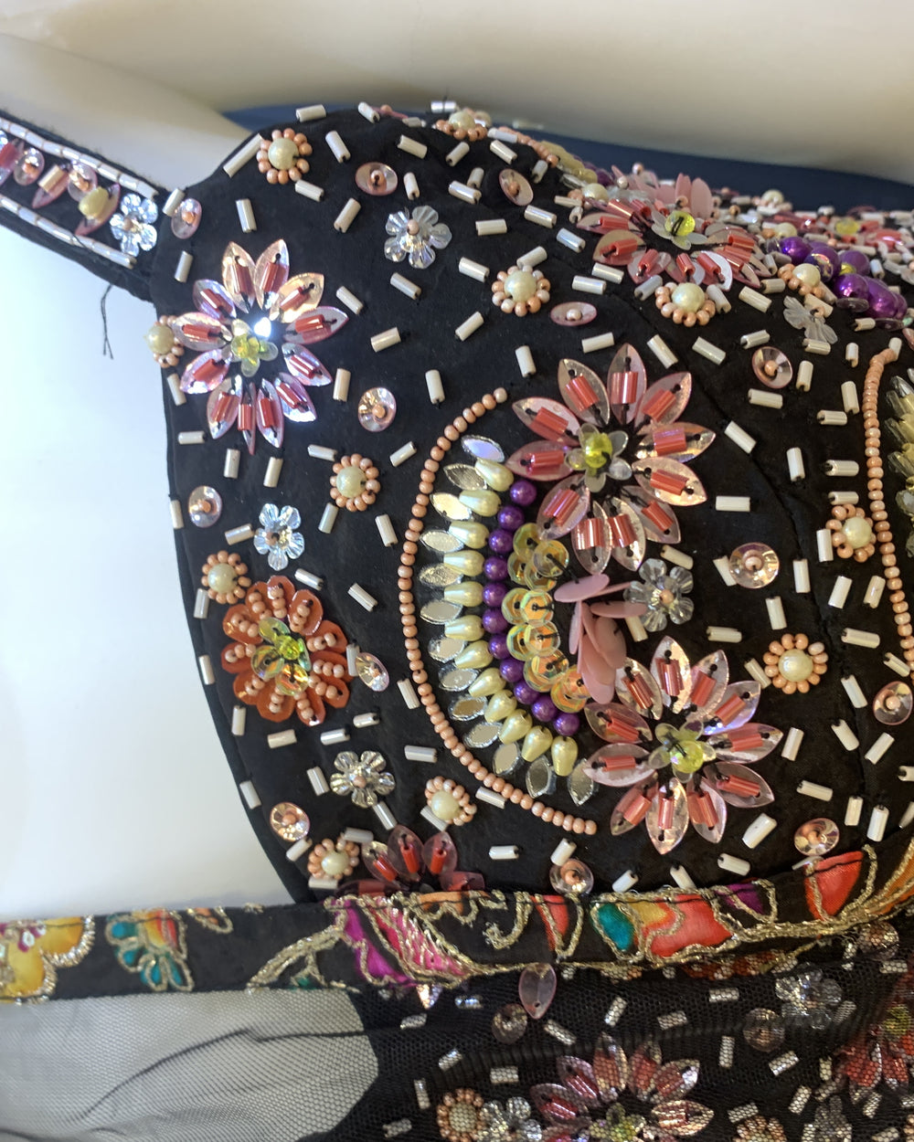 Raat Rani Black Floral Bead-Work Lehenga