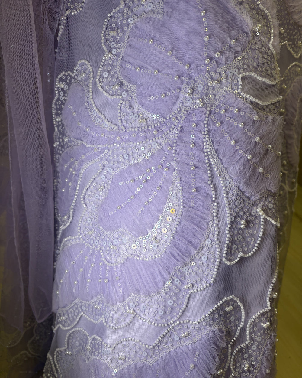Lavender Pearl Bead Net Lehenga Set