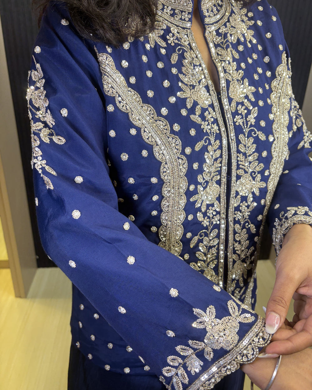 Nilaya Navy Beaded Dhoti Jacket Set