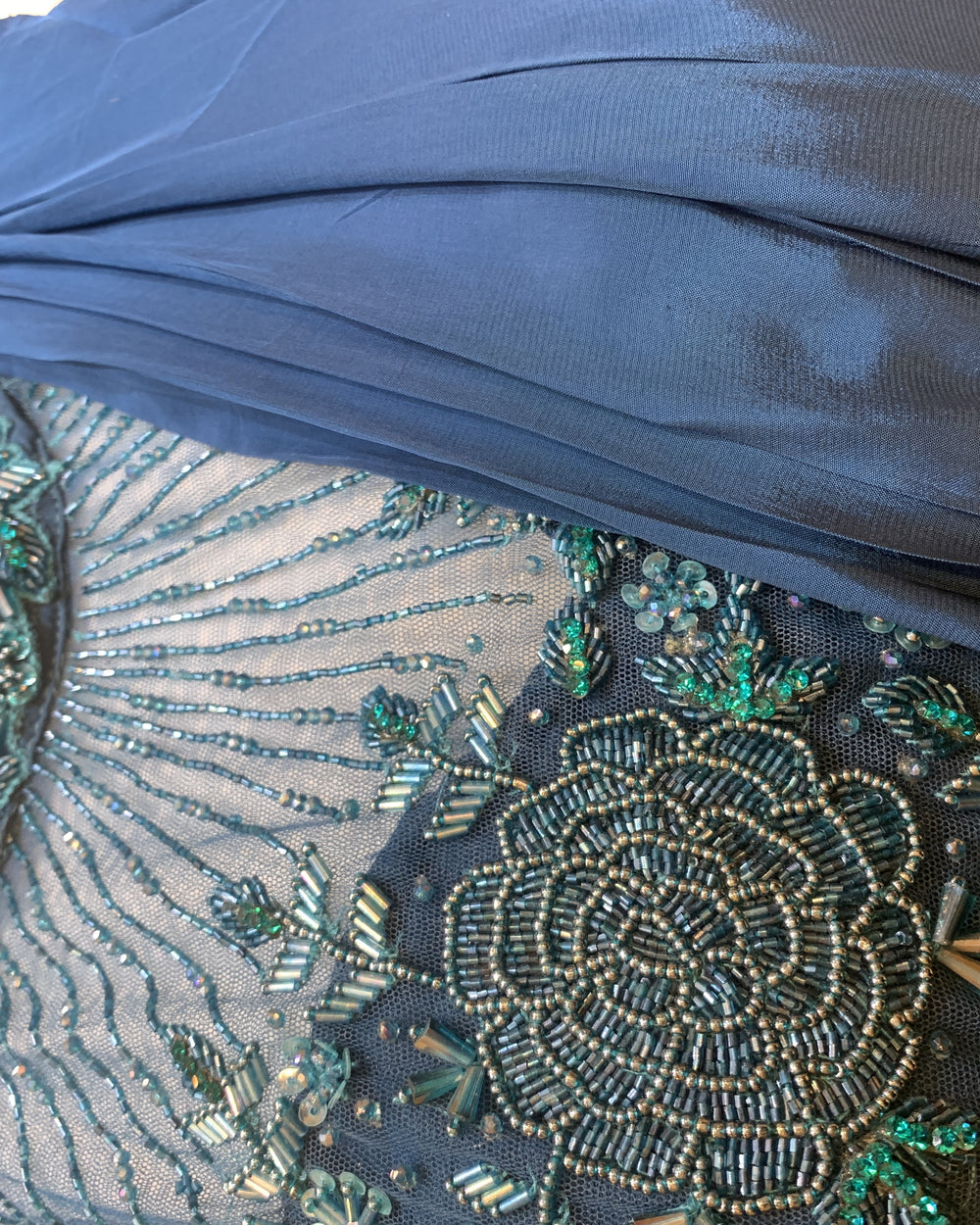 Crystal Teal Beadwork Pre-Draped Saree
