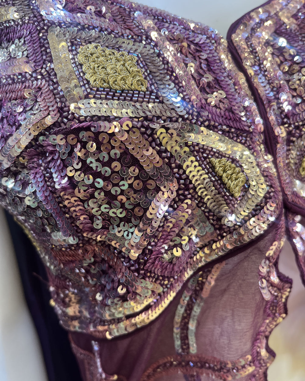 Mauve Plum Sequin Bustier Cape Lehenga