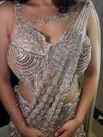 Champagne Silver Sequin Corset Lehenga With Georgette Drape — view 5