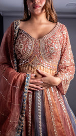 Rust Net Kali Lehenga With Zari and Sequin Work — view 5