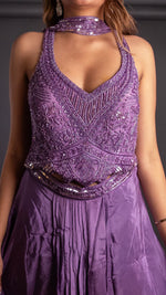 Lilac Crepe Cutdana Halter Set With Draped Dupatta — view 5