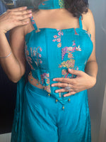 Teal Satin Corset Sharara Set With Bead Embroidery — view 5