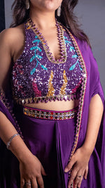 Purple Crepe Sequin Halter Blouse and Drape Skirt Set — view 5
