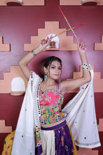 Multi Colour Cotton Kali Lehenga With Mirror Work — view 5