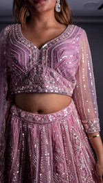 Baby Pink Net Kali Lehenga With Beads and Cutdana — view 5