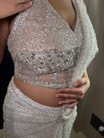 Ivory Sequin Net Pre-Draped Saree With Beaded Blouse — view 5