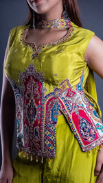 Parrot Green Silk Palazzo Suit With Paisley Embroidery — view 5