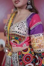 Multicolour Cotton Flared Kali Lehenga With Mirror Work — view 5