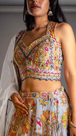 Sky Blue Crape Lehenga With Thread and Zari Work — view 5