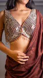 Rust Maroon Vichitra Silk Pre-Draped Saree, Mirror Blouse — view 5